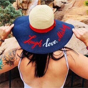 Disney Blue and Cream Hat with Red Accents ‘Laugh love, Mickey’